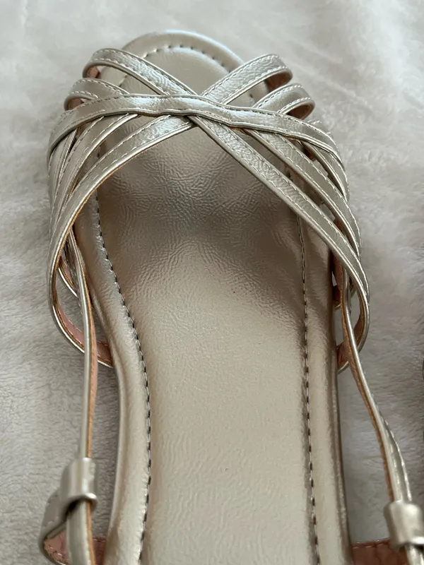 Gold Flat Strappy Sandals Size 7 - Image 5