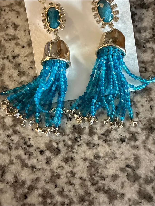 Kendra Scott Decker Bright Turquoise Beaded Tassel Earrings with Gold Accents - Image 3
