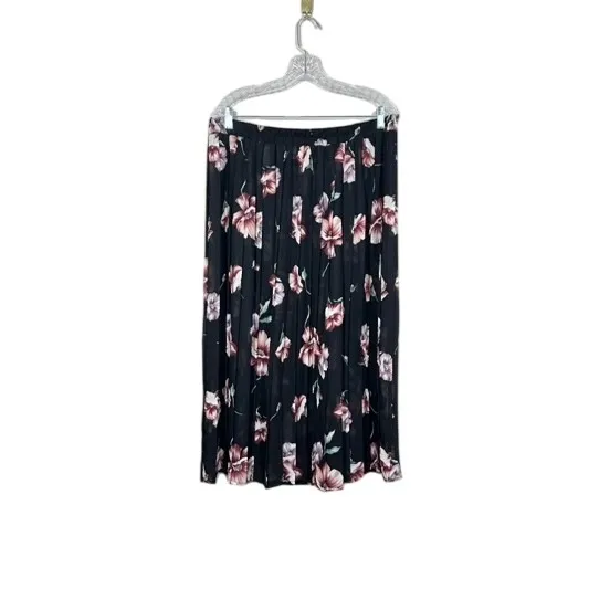 Sag Harbor Grunge 90s XL Sheer Black Floral Pleated Chiffon Pull On Midi Skirt - Image 5
