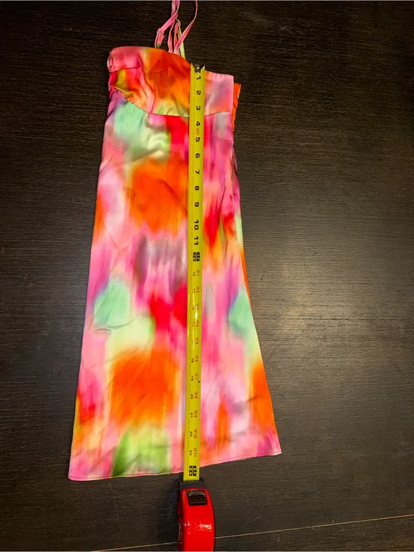 Missguided Rainbow Watercolor Slip Dress Barbiecore Abstract Print Y2K - Image 6