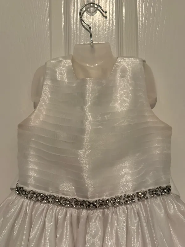 Couture Princess Girls White Formal Dress Size 7 Rhinestone Waist Bow Back - Image 2
