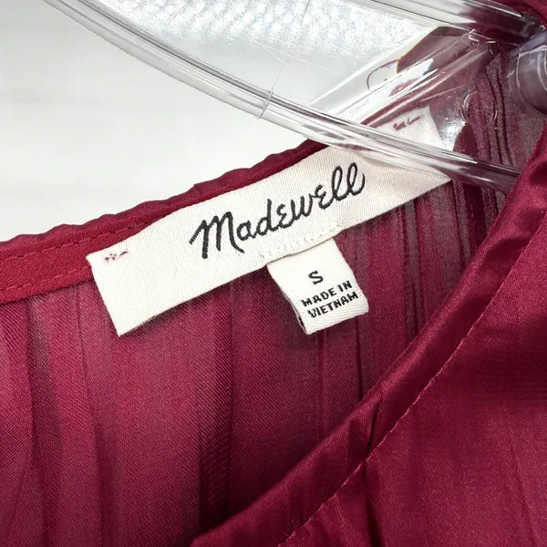 Madewell Short Sleeve Slip Midi Dress Women S Burgundy Plisse Minimalist Holiday - Image 7