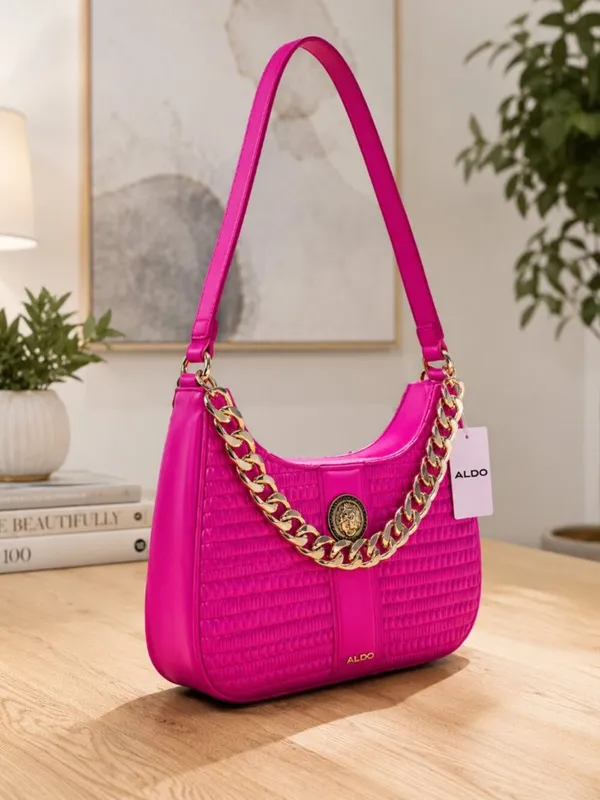 ALDO Pink Shoulder Bag Gold Chain Strap Zip Top NWT - Image 3