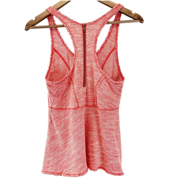 Free People Womens XS Racerback Striped Tank Top Back‎ Zip Dark Coral Orange - Image 2