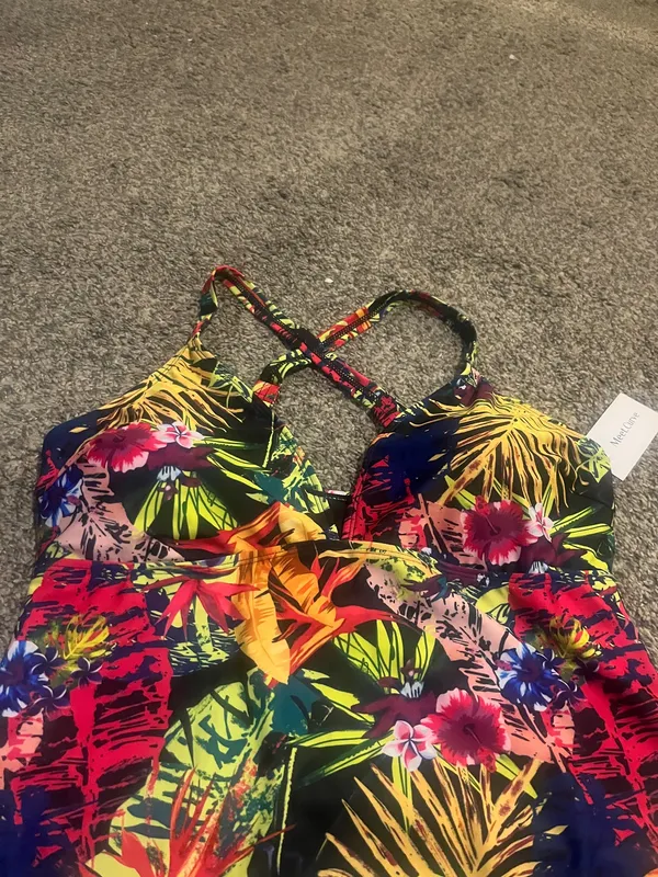 next Neon Tropical Print One Piece Swimsuit in Pink, Yellow, Green, Blue - Image 4