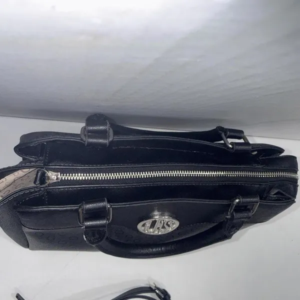 Y2K GUESS Black Monogram‎ Old Money Classic Designer Chic Satchel Purse Bag - Image 3