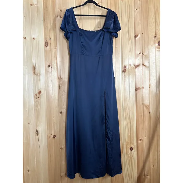 NWT Lulus Ultimate Sweetness Navy Satin Flutter Sleeve Maxi Dress Wedding Sz L - Image 2