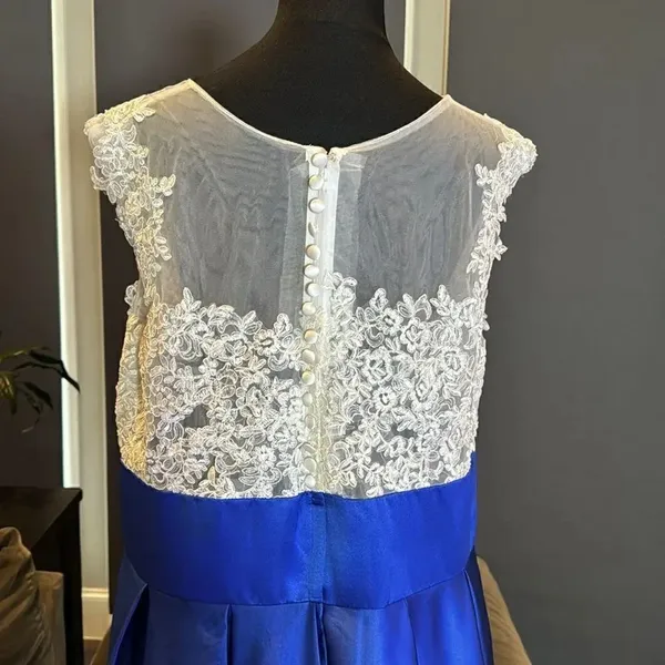 Women’s High Low Blue & White Formal Party Wedding Guest Satin Dress Size XL - Image 5