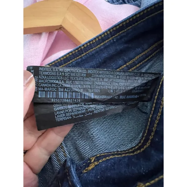 Zara Woman High Waist Wide Leg Crop Jeans Dark Indigo Raw Hem Rigid Denim Size 1 - Image 3