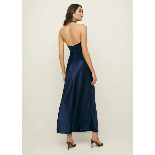 Reformation Daniela Silk Maxi Dress Navy Blue size 4 C0 - Image 11