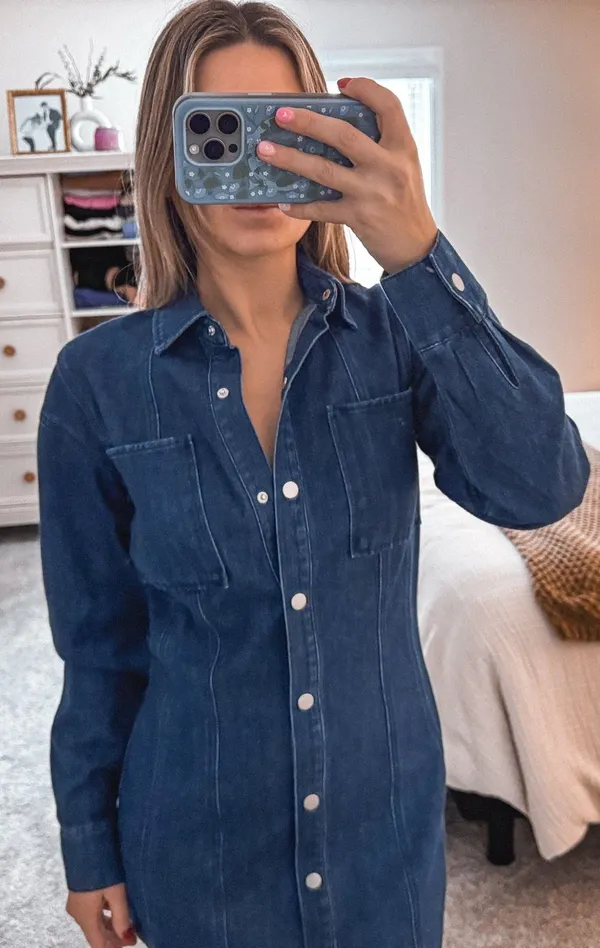 Denim longsleeve button up mini dress - Image 4