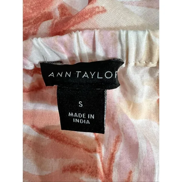 Ann Taylor Pink Floral Cropped Blouse Size S Off The Shoulder Sunny Cotton - Image 7