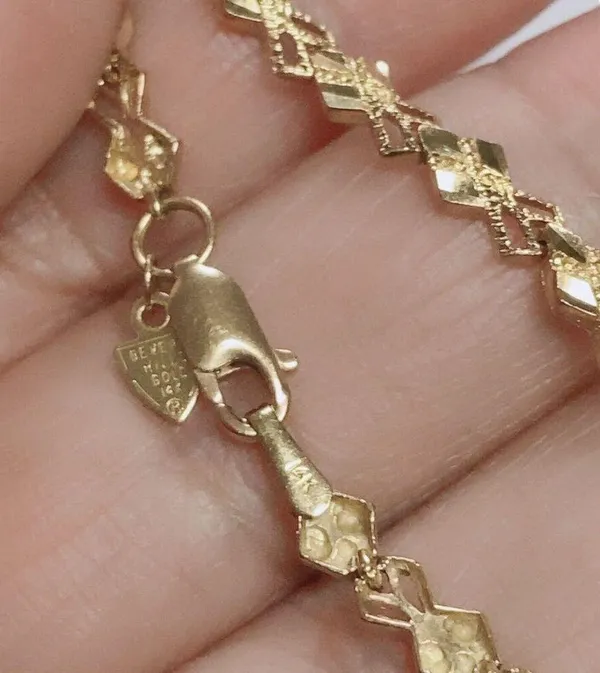 Vintage Beverly Hills 14k Gold Diamond Cut Link tennis Bracelet 7" Lobster Clasp - Image 8