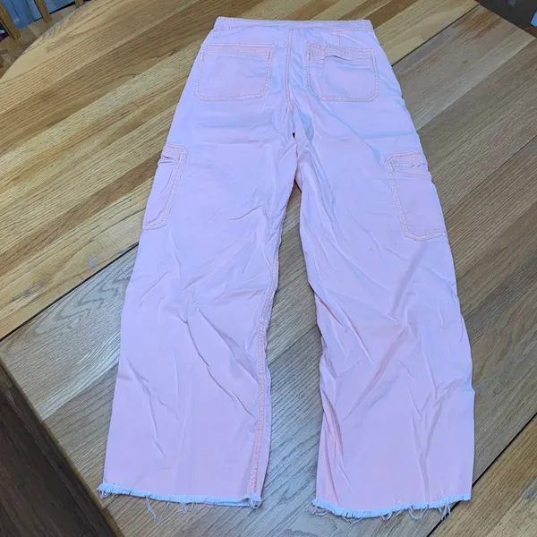 American Eagle Womens Pink Baggy Wide Leg Cargo Pants Raw Hem Size 2‎ Stretch - Image 5