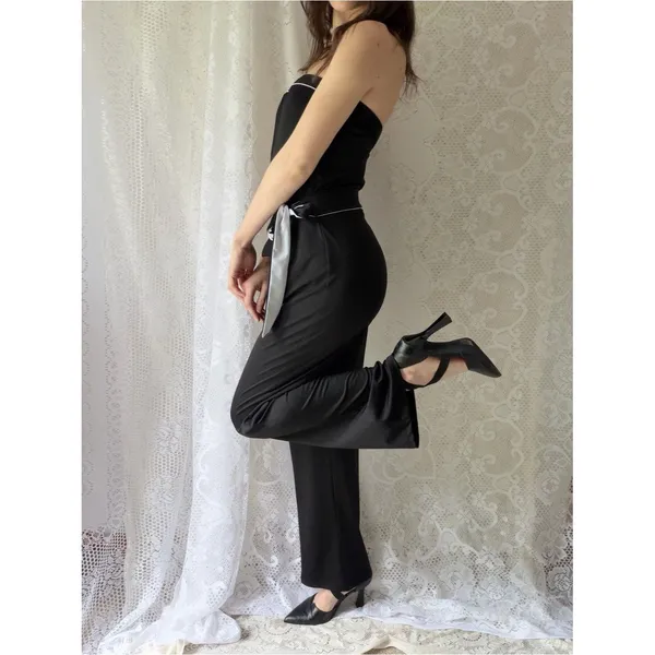 Vintage Cimmaron Dress Black Strapless Wide Leg Jumpsuit Minimalist 80s - Image 10