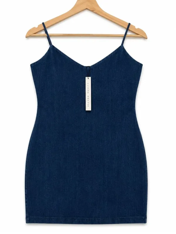 Susana Monaco Denim Mini Slip Dress Size Medium NWT Stretchy Bodycon Blue - Image 8