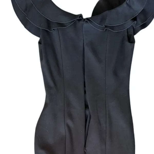 Elliatt Black Wide Neck Ruffle Shoulder Thigh High Slit Maxi Dress Wedding Guest - Image 6