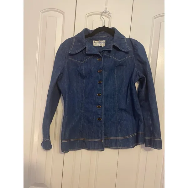DenimWorks Western Jacket 70s Retro Dark Wash Oversized‎ Collar Blue Small - Image 8