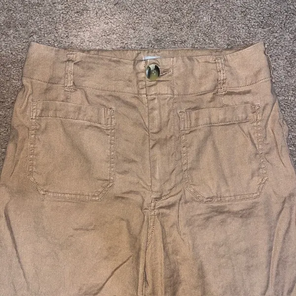 Anthropologie Maeve‎ The Colette Ankle Cropped Linen Wide Leg Pants Tan 29 - Image 3