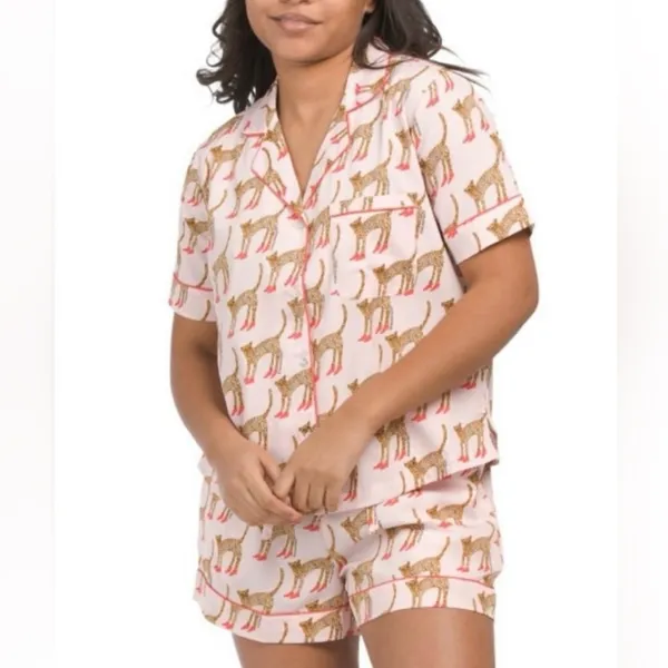 BOUFFANTS & BROKEN HEARTS High Heel Leopard Pajama Short Set Size M - Image 9