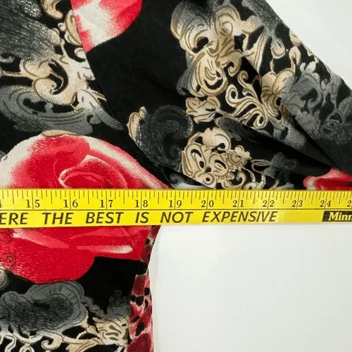 LR Women's Boho Artsy‎ Knit Top L Silk Black Red Floral Baroque Y2K Long Sleeve - Image 4