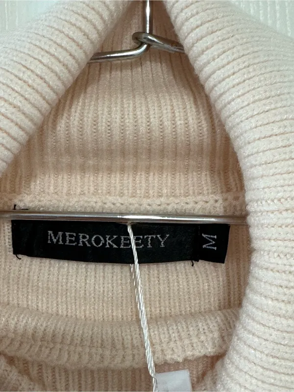 MEROKEETY NWT Light Pink Oversized Ribbed Turtleneck Sweater M - Image 3
