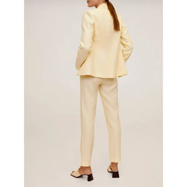 Mango Linen Straight Pants in Yellow Size 4 - Image 3