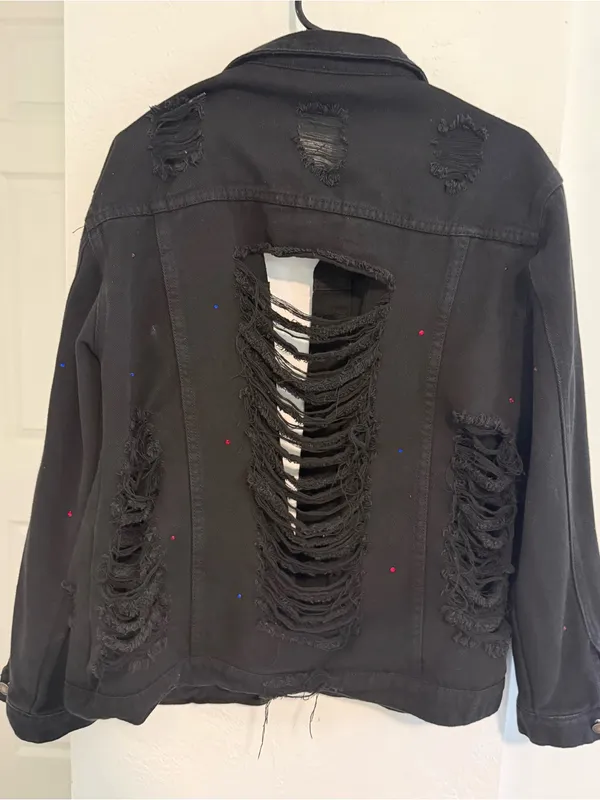 National Football League Buffalo Bills bedazzled Black Distressed Denim Jacket - Image 2