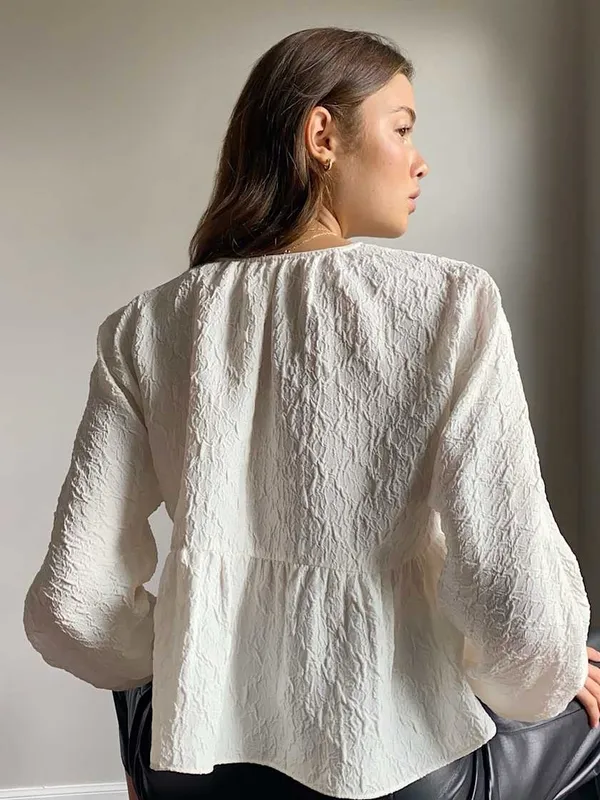 Aritzia Wilfred Textured Peplum Blouse In Espace Size XXS - Image 11