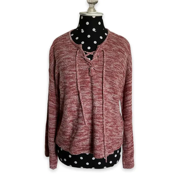 Billabong Womens‎ Sweater Size Small Red Tidal Vibes Pullover Lace Up JV08TBTI - Image 2