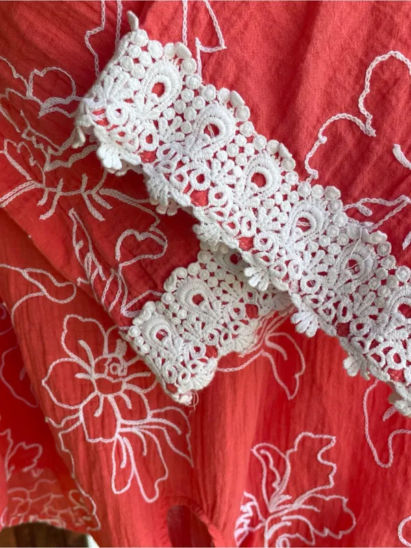 Cabana Cay Swim Cover Up Blouse Women’s XL Floral Embroidery 3/4 Sleeves Cotton - Image 8