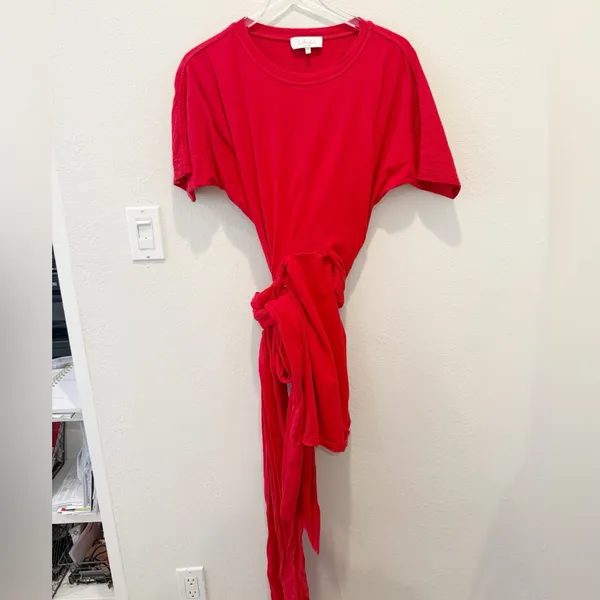 L’ACADAMIE The Nani Mini Dress in Red‎ Orange size Large Tie Waist Sash - Image 4