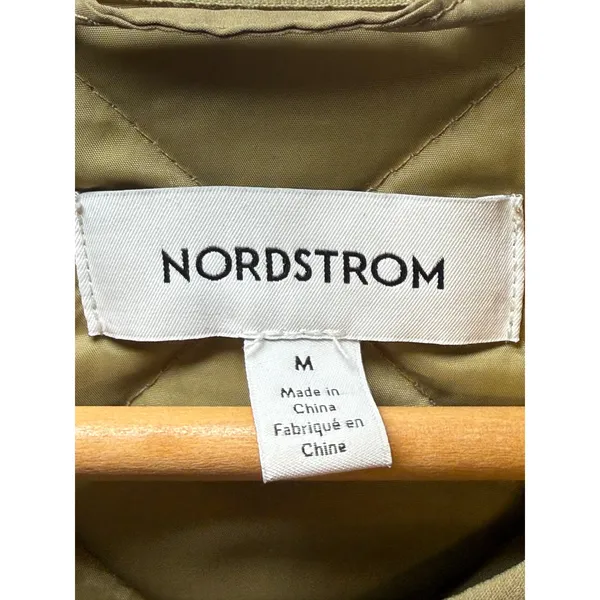 Nordstrom Quilted Liner Jacket‎ Medium Olive Green Diamond Stitch Snap Front - Image 3