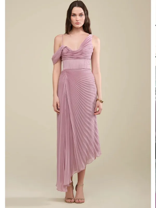 AMUR Joelle Pleated Draped Asymmetrical Gown - Image 3