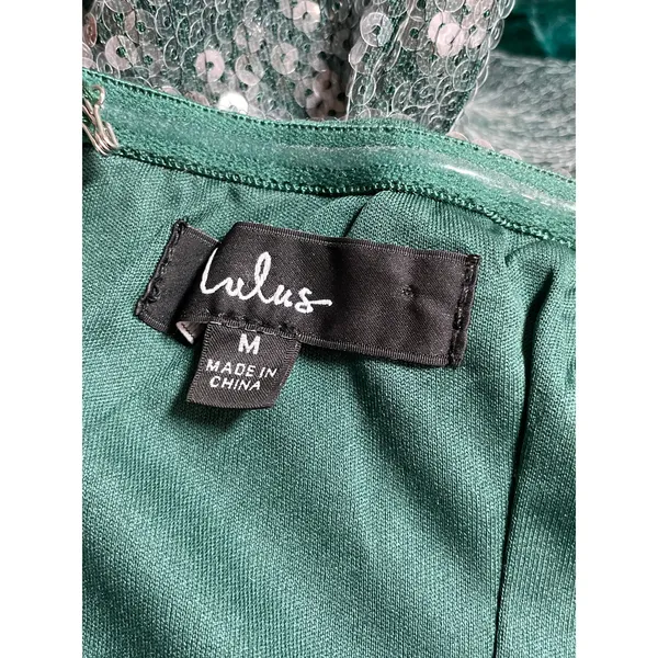 Lulus Especially Fabulous Emerald Sequin Feather Sleeveless Mini Bodycon Dress M - Image 5