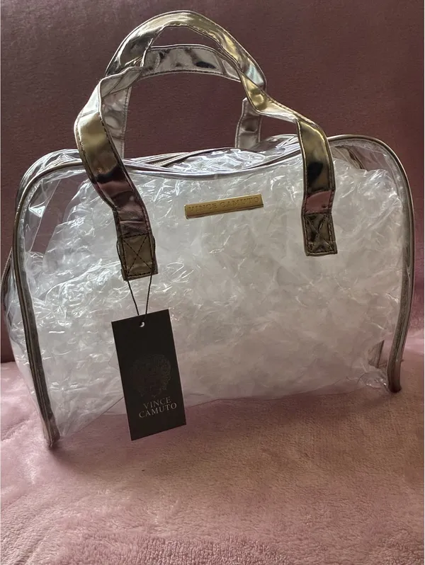 NWT Vince Camuto Clear Travel Bag with Metallic Gold Trim - Image 2