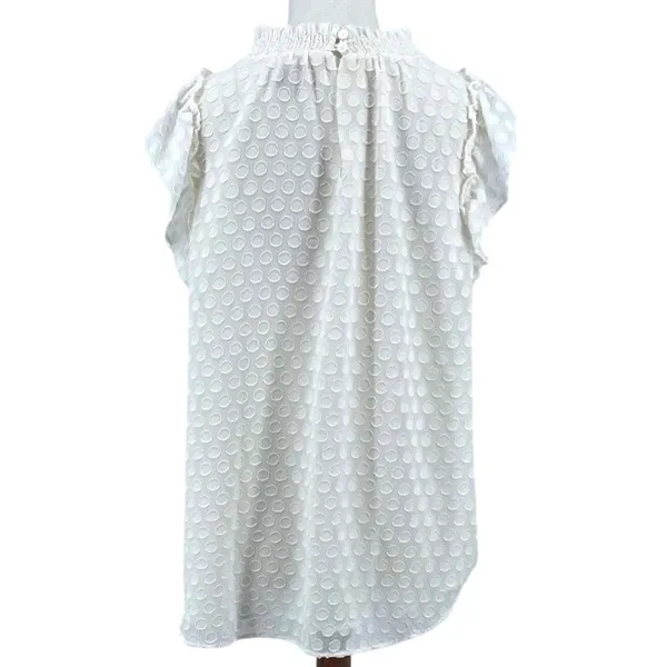 Loft Cream Polka Dot Sheer Sleeveless Top Romantic Victorian Ruffle‎ - Image 2