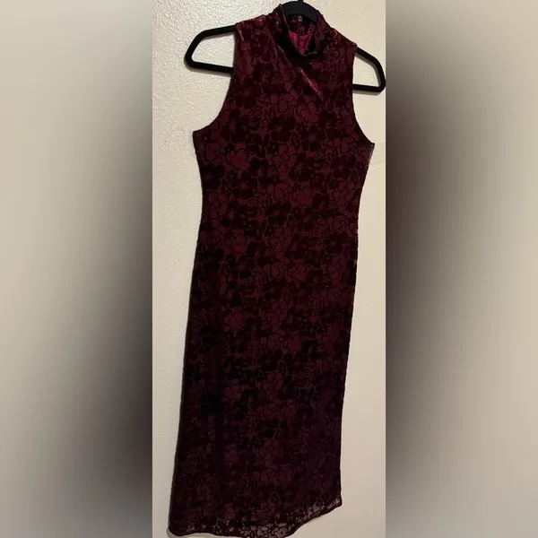 Vintage Carole Little Burgundy Velvet Burnout Maxi Dress | Y2K Sleeveless | 6 - Image 4