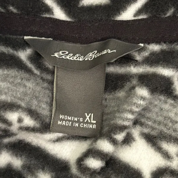Eddie Bauer Womens XL Fleece Quarter Zip Pullover Black White Geometric Aztec‎ - Image 5