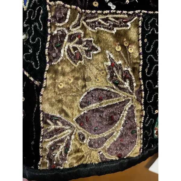 Vintage Velvet Patchwork Embroidered Jacket Black Size M - Image 12