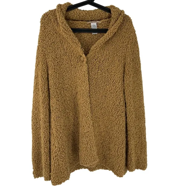 Free People Tan Knit Button-Up Cardigan Sweater Womens L Wool Blend cozy comfy - Image 3
