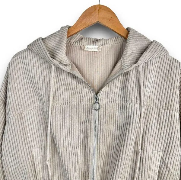 Altard State Cropped Corduroy Hooded Jacket Zipper Front Light Tan Beige Medium - Image 2