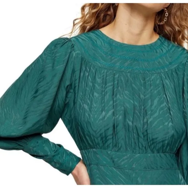 Topshop - Fallen Long Sleeve Jacquard Midi Dress in Green - Image 10