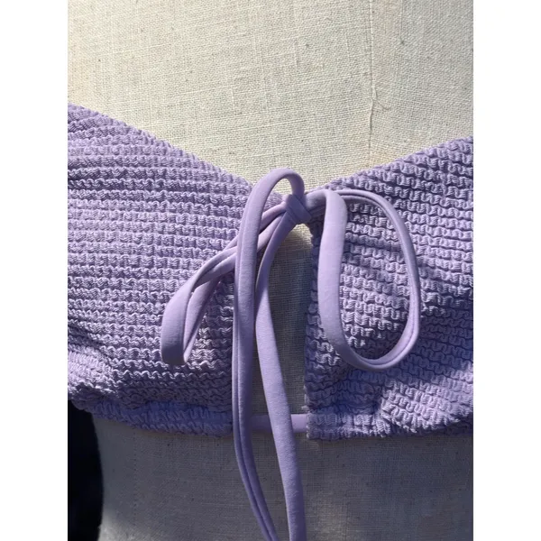 PacSun Purple Smocked‎ Front Tie Bikini Top Lavender Textured Swim Large NEW - Image 3