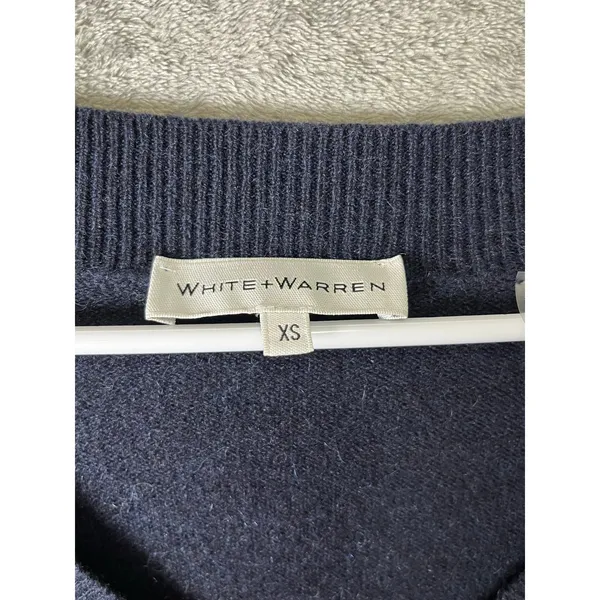 White‎ + Warren 100% Cashmere Navy V Neck Pullover Sweater Women's XS Classic - Image 5