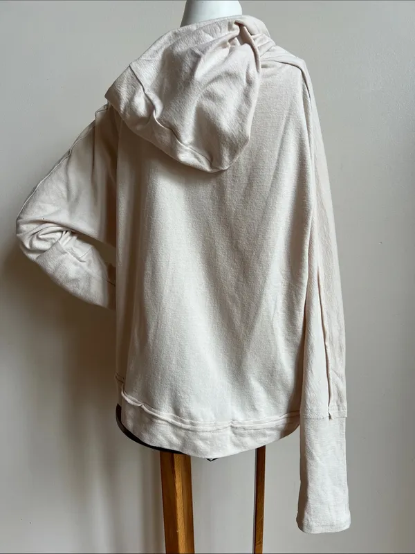 new in Relaxed Hooded Pullover Sweatshirt in Light Cream with pockets - Image 4
