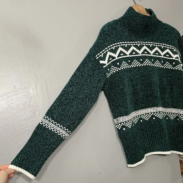 Christian Siriano Size Medium Dark Green Chenille Sweater Soft Cozy Holiday - Image 2
