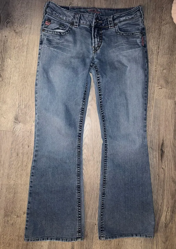 Vintage Early 2000’s AIKO Wester Glove Wear - ultra Low rise boot leg blue jeans - Image 3