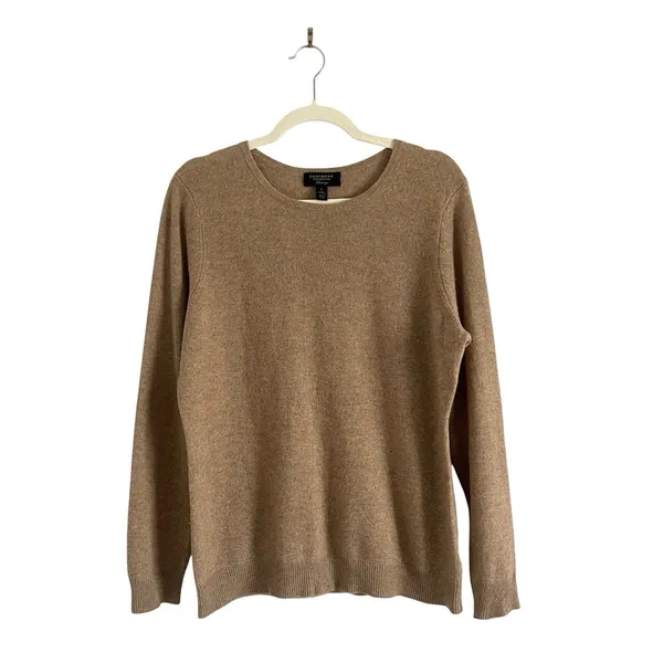 Charter Club Luxury Cashmere Crewneck Sweater Tan Sz Large Minimalist Classic - Image 2