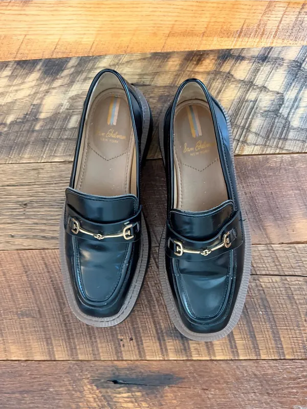 Sam Edelman Black Patent Lug Sole Loafer with Gold Bit - Image 5